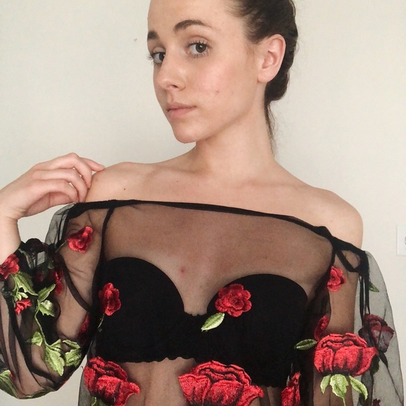Rose embroidered off the shoulder blouse - Picture 2 of 2